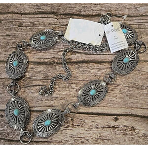 Linea Pelle Turquoise Concho Chain Belt NWT Women's Sz M/L Entire Length 42"(230